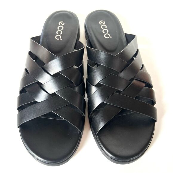 ECCO Designer Slide ii Supple Leather Black Crisscross Slide Sandals SZ 8 - Picture 3 of 15